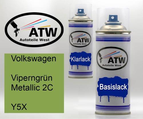 Volkswagen, Viperngrün Metallic 2C, Y5X: 400ml Sprühdose + 400ml Klarlack - Set, von ATW Autoteile West.